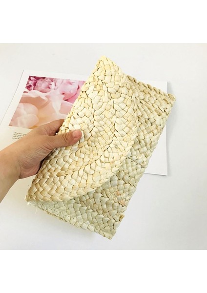 Kaki 2022 Yaz Plaj Bayanlar Saman Debriyaj Çantalar Plaj Rattan Çantalar El Yapımı Saman Dokuma Kadın Çanta 812-1841 (Yurt Dışından) fırsatları