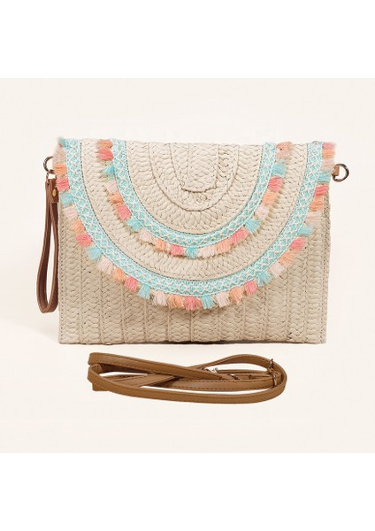 Stil 1 Bohemian Kadın Omuz Çantaları Zarf Çanta Crossbody Çanta Yaz El Yapımı Saman Plaj Çantası Kadın Manşonlar Püskül ile (Yurt Dışından) modelleri