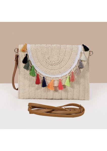 Stil 1 Bohemian Kadın Omuz Çantaları Zarf Çanta Crossbody Çanta Yaz El Yapımı Saman Plaj Çantası Kadın Manşonlar Püskül ile (Yurt Dışından) fırsatları