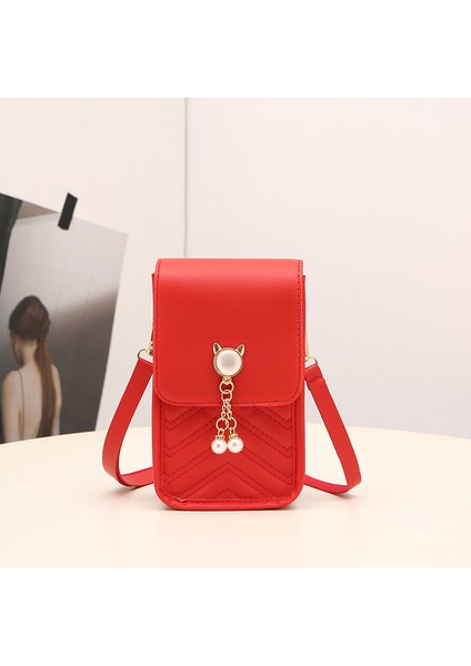 Kırmızı Kadın Inci Mini Cep Telefonu Omuz Çantası Eşkenar Dörtgen Messenger ÇANTA.Z0435 (Yurt Dışından)