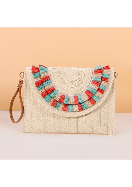 4 Boho El Dokuma Kadın Hasır Kağıt Çanta Yaz Plaj Çantası Kadın Renkli Rattan Hasır Hasır Omuz Çantası (Yurt Dışından) fiyatları