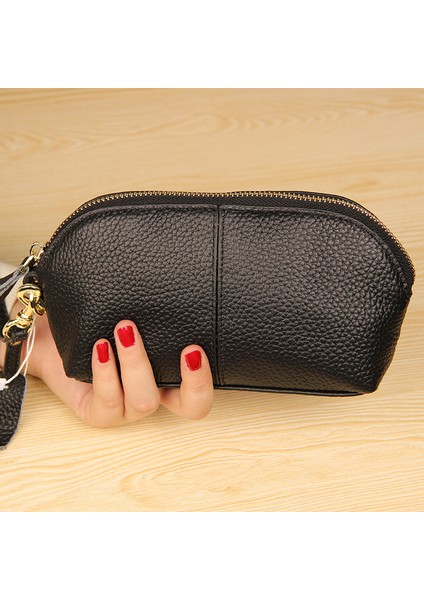 Siyah Carteras Bolsos Lüks Moda Inek Derisi Deri Kadın Bayanlar Seyahat Çantalar Zip Etrafında Kadın Uzun Bileklik Debriyaj Cüzdan Çanta (Yurt Dışından)
