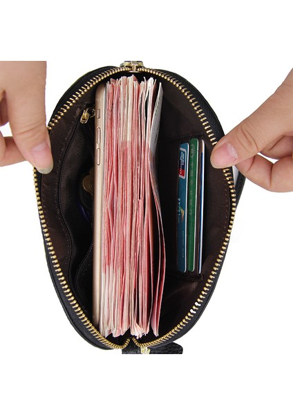 Siyah Carteras Bolsos Lüks Moda Inek Derisi Deri Kadın Bayanlar Seyahat Çantalar Zip Etrafında Kadın Uzun Bileklik Debriyaj Cüzdan Çanta (Yurt Dışından) indirimleri