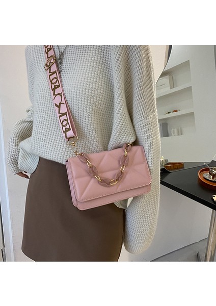 Pembe Popüler Zincir Çanta Küçük Doku Lingge Küçük Kare Çanta 2023 Yeni Bir Omuz Crossbody Çanta Kadın Çantası (Yurt Dışından)