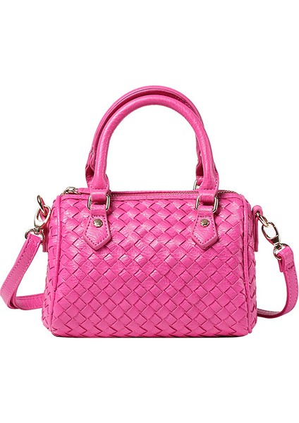 144-2#PEMBE Kırmızı Moda ve Çok Yönlü Büyük Kapasiteli Örgülü Kadın Çantası Tek Omuz Crossbody Çanta (Yurt Dışından)