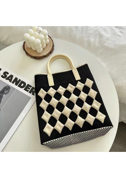 Elmas Siyah Tasarım Renk Kontrast Dalgalanma Crossbody Mini Telefon Çantası Moda Çanta Örme Kadın Çantaları Öğle Yemeği Kutusu Basit Örgü Tote Çanta (Yurt Dışından)