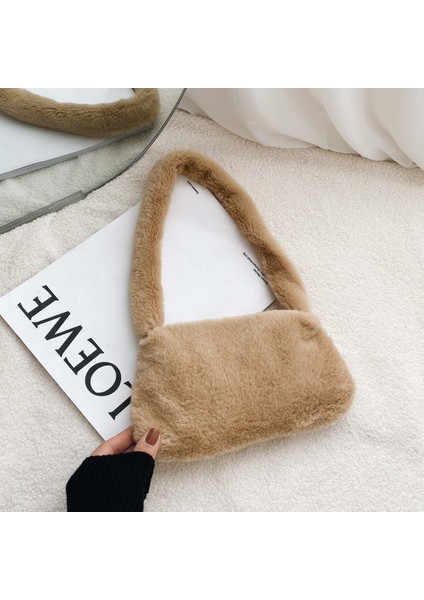 Haki Özelleştirilebilir Moda Sevimli Baskılı Mini Omuz Çantası Kadın Kış Peluş Çanta Hayvan Desenli Tote Çanta (Yurt Dışından)