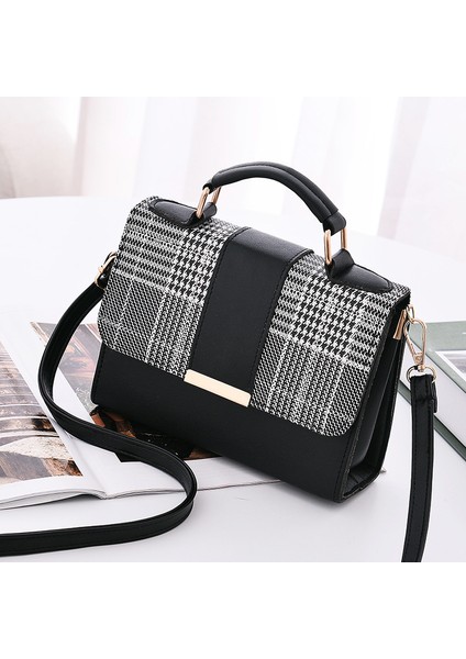 Siyah Moda Küçük Crossbody Çanta Ekose Çanta Kadınlar Için Yeni Pu Deri Kız Çocuk Çantası Ruj Cüzdan Tek Omuz Çantaları (Yurt Dışından)