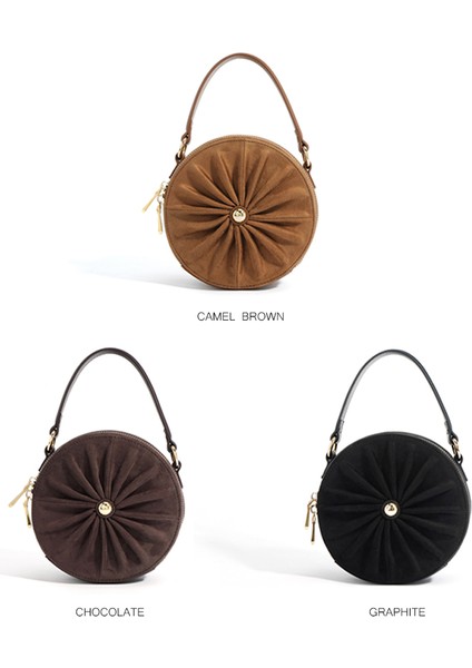 Siyah Ins Şık Kadın Çantaları Pileli Buzlu Deri Yuvarlak Şekil Çanta Üst Saplı Altın Zincir Moda Crossbody Çanta (Yurt Dışından) fırsatları