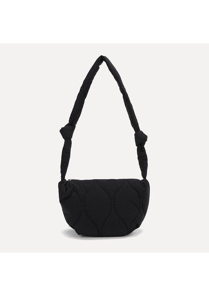 Siyah 2023 Yeni Basit Kore Pamuk Ceket Çanta Büyük Kapasiteli Bağcıklı Crossbody Çanta Çok Yönlü Omuz Çantası (Yurt Dışından)