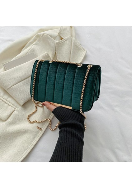 Siyah Kadife Kadın Çanta Doku Popüler Küçük Kare Çanta Moda Zinciri Tek Omuz Crossbody Çanta Kadınlar Için (Yurt Dışından)