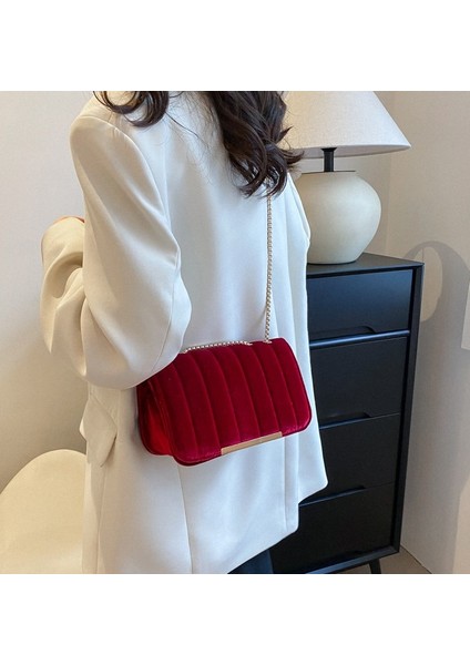 Siyah Kadife Kadın Çanta Doku Popüler Küçük Kare Çanta Moda Zinciri Tek Omuz Crossbody Çanta Kadınlar Için (Yurt Dışından)