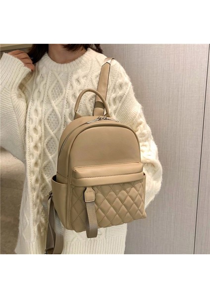 Haki Elmas Kafes Kadın Sırt Çantaları Saf Renk Soğutucu Sırt Çantası Pu Deri Küçük Çanta Sırt Çantası Bolsas Para Mujer (Yurt Dışından) fiyatları