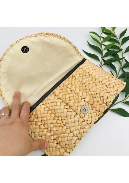 Yeşil El Yapımı Hasır Dokuma Kadın Çanta Yaz Plaj Çantaları Bayanlar Saman Debriyaj Plaj Rattan Çanta (Yurt Dışından) modelleri