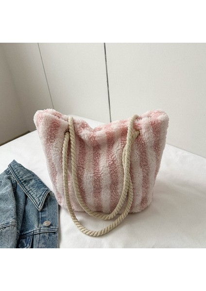 Siyah 2023 Yeni Moda Peluş Bayan El Çantası Kadın Peluş Kadın Omuz Çantaları Büyük Seyahat Çantası Kadınlar Için Çizgili Plaj Kesesi (Yurt Dışından) fiyatları