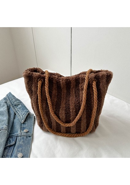 Siyah 2023 Yeni Moda Peluş Bayan El Çantası Kadın Peluş Kadın Omuz Çantaları Büyük Seyahat Çantası Kadınlar Için Çizgili Plaj Kesesi (Yurt Dışından) indirimleri
