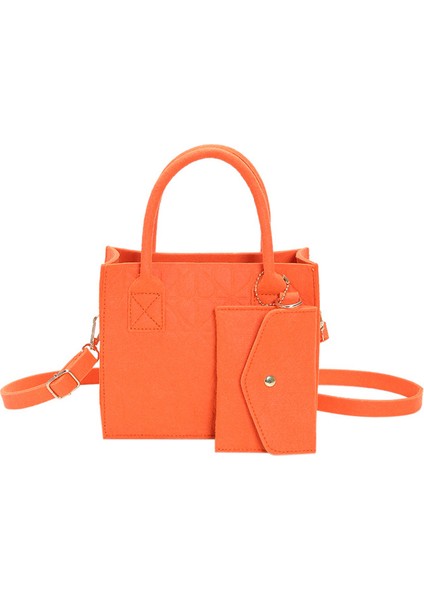 Turuncu 2023 Yeni Kadın Moda Çanta 2 Parça Set Retro Düz Renk Keçe Crossbody Omuzdan Askili Çanta Rahat Kadın Çanta (Yurt Dışından)