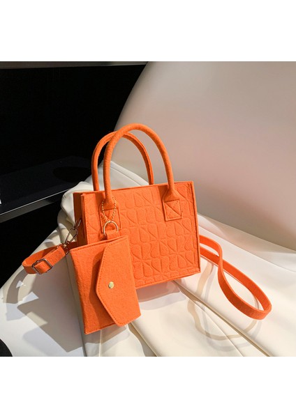 Turuncu 2023 Yeni Kadın Moda Çanta 2 Parça Set Retro Düz Renk Keçe Crossbody Omuzdan Askili Çanta Rahat Kadın Çanta (Yurt Dışından) indirimleri