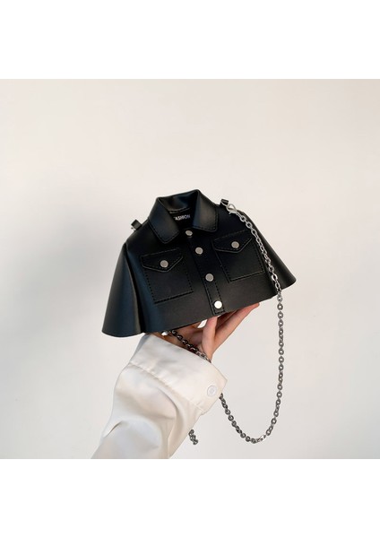 Siyah Yeni Moda 2023 Kadın Alışveriş Gömlek Şekli Uzun Zincir Crossbody Çanta ve Çanta Bayan Pu Deri Küçük Mini Tote Çanta (Yurt Dışından)