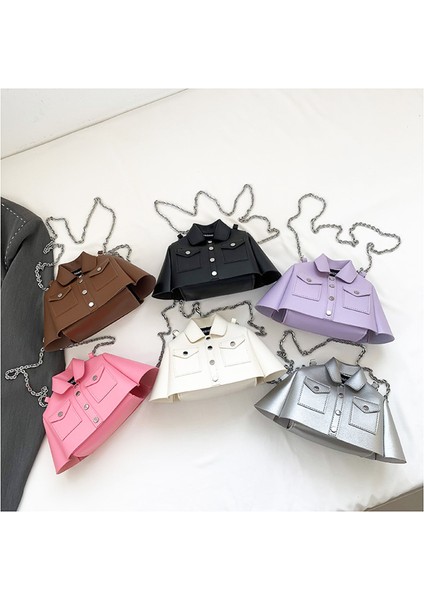 Siyah Yeni Moda 2023 Kadın Alışveriş Gömlek Şekli Uzun Zincir Crossbody Çanta ve Çanta Bayan Pu Deri Küçük Mini Tote Çanta (Yurt Dışından)