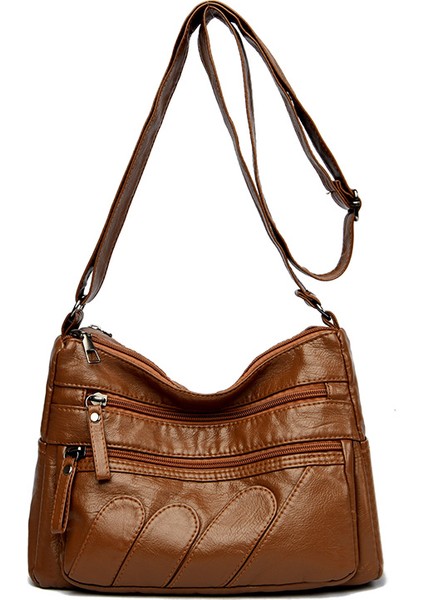 Sarı Kahverengi Vejetaryen Deri Crossbody Çanta Yeni Moda Yumuşak Pu Deri Retro Kadın Çanta Fermuar Crossbody Çanta (Yurt Dışından)