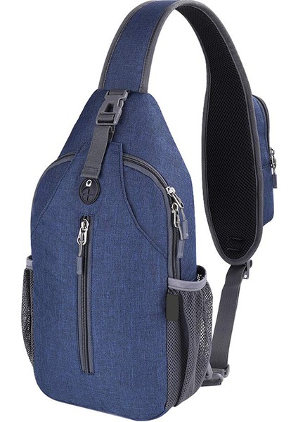 Mavi Caldivo Moda Su Geçirmez Crossbody Sling Sırt Çantası Moda Omuz Göğüs Çantası Kulaklık Deliği ile Kadın Erkek Konu Polyester Zip (Yurt Dışından)