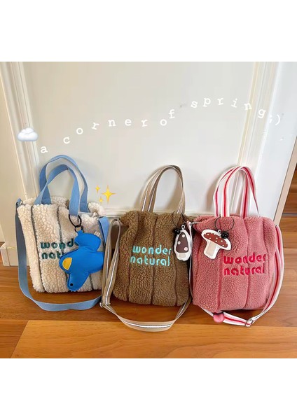 Pink2 Kış Nakış Özel Moda Stil Kürk Çanta Omuz Posta Çantaları Sherpa Büyük Kadın Polar Tote Çanta ile Sevimli Bebek (Yurt Dışından) fiyatları