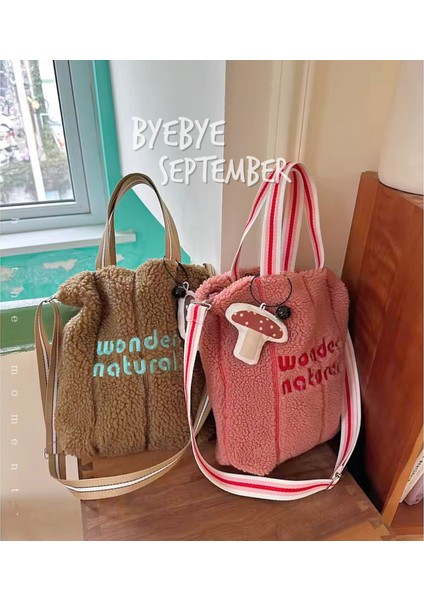 Pink2 Kış Nakış Özel Moda Stil Kürk Çanta Omuz Posta Çantaları Sherpa Büyük Kadın Polar Tote Çanta ile Sevimli Bebek (Yurt Dışından) fırsatları