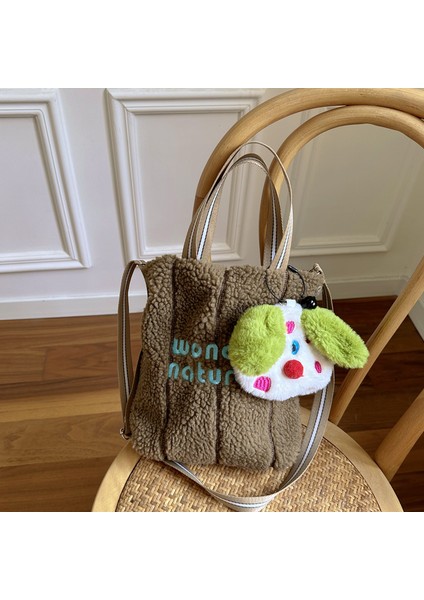 Pink2 Kış Nakış Özel Moda Stil Kürk Çanta Omuz Posta Çantaları Sherpa Büyük Kadın Polar Tote Çanta ile Sevimli Bebek (Yurt Dışından) indirimleri