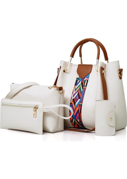 Beyaz 2023 Yeni Kadın Çantası Moda Avrupa ve Amerikan Dört Parçalı Kapak Anne Çantası El Tek Omuz Crossbody Çanta Pratik Buc (Yurt Dışından)