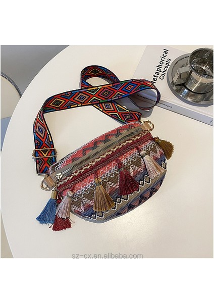 2 Boho Etnik Kanvas Fanny Paketleri Püskül Jakarlı Çanta Ayarlanabilir Askı Sling Göğüs Crossbody Çanta Etnik Bel Çantası Kadınlar Için (Yurt Dışından)