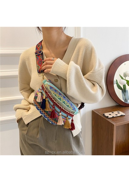 2 Boho Etnik Kanvas Fanny Paketleri Püskül Jakarlı Çanta Ayarlanabilir Askı Sling Göğüs Crossbody Çanta Etnik Bel Çantası Kadınlar Için (Yurt Dışından) indirimleri