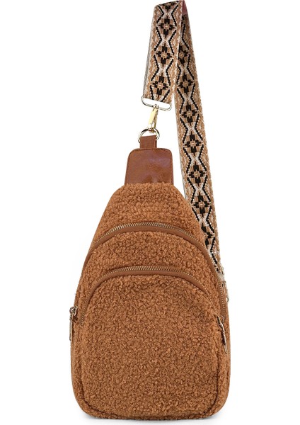 Kahverengi Yeni Moda Kadın Crossbody Çanta 2023 Sonbahar Peluş Göğüs Çanta Bayan Fermuarlı Cebi DMA92418 (Yurt Dışından)