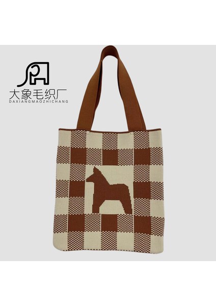 Kahverengi Özelleştirme Moda Alışveriş Örgü Örme Çanta Tote Kadın Omuz Çantaları Sıcak Satış Yün Çanta (Yurt Dışından)