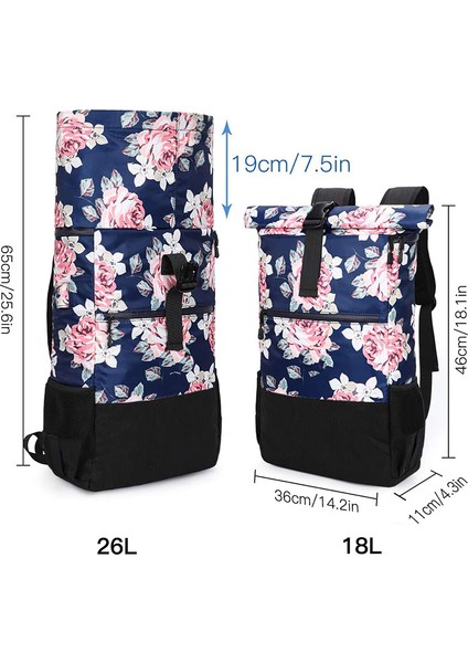 Gül Mavi Rolltop Kadın Sırt Çantası Su Geçirmez Hediye Kız Erkek Çantası Okul Çantalarını Çanta Çiçek Okul Sırt Çantası (Yurt Dışından) modelleri