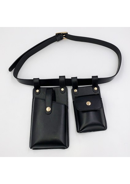 Siyah Iki Parçalı Moda Bel Çantası Kadınlar Için 2023 Yeni Scooter Punk Cep Telefonu Bel Çantası (Yurt Dışından)