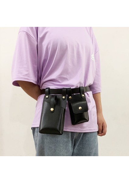 Siyah Iki Parçalı Moda Bel Çantası Kadınlar Için 2023 Yeni Scooter Punk Cep Telefonu Bel Çantası (Yurt Dışından) modelleri