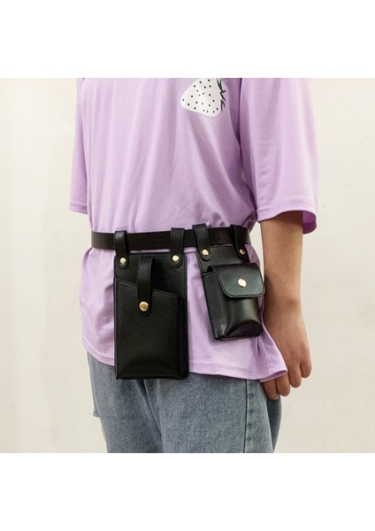 Siyah Iki Parçalı Moda Bel Çantası Kadınlar Için 2023 Yeni Scooter Punk Cep Telefonu Bel Çantası (Yurt Dışından) fırsatları