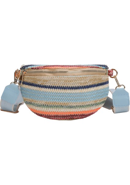 1 Kadın Yaz Plaj Çantası Yeni Saman Dokuma Renkli Sling Omuz Çantası Gökkuşağı Göğüs Crossbody Çanta (Yurt Dışından)