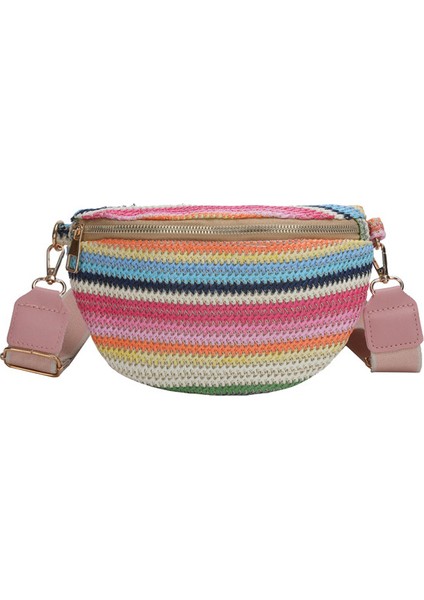 1 Kadın Yaz Plaj Çantası Yeni Saman Dokuma Renkli Sling Omuz Çantası Gökkuşağı Göğüs Crossbody Çanta (Yurt Dışından) fiyatları