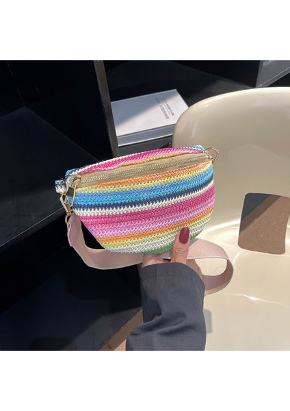 1 Kadın Yaz Plaj Çantası Yeni Saman Dokuma Renkli Sling Omuz Çantası Gökkuşağı Göğüs Crossbody Çanta (Yurt Dışından) modelleri