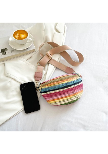 1 Kadın Yaz Plaj Çantası Yeni Saman Dokuma Renkli Sling Omuz Çantası Gökkuşağı Göğüs Crossbody Çanta (Yurt Dışından) fırsatları