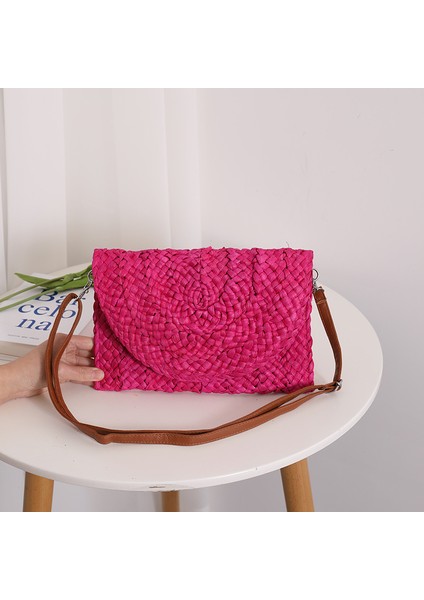 Sıcak Pembe Yaz 2023 Plaj Dokuma Hasır Çanta Crossbody Çantalar ve Çantalar Lüks Kadın Manşonlar (Yurt Dışından)
