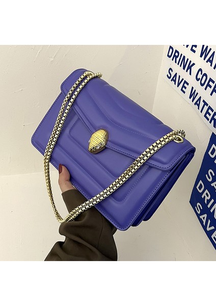 Mor Ru Pu Deri Moda Düz Renk Manyetik Toka Bayan Çanta Zinciri Messenger Kadın Omuz Çantaları (Yurt Dışından)