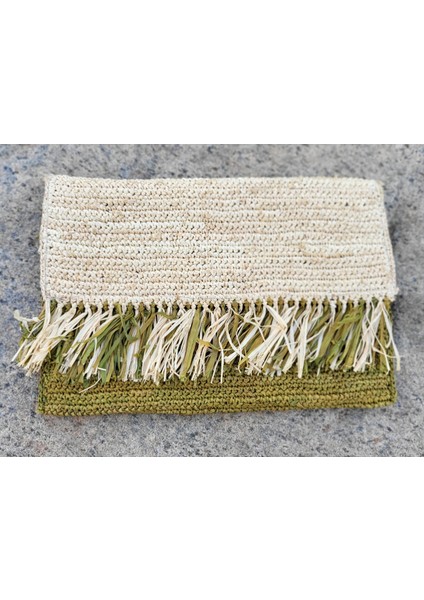 Gök Mavisi Madagaskar Tığ Işi Rafya Clutch Çanta Frange Ürünlü El Yapımı (Yurt Dışından) fiyatları