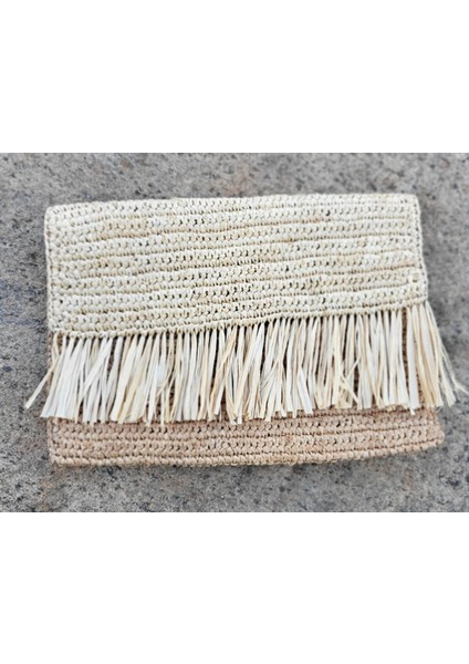 Gök Mavisi Madagaskar Tığ Işi Rafya Clutch Çanta Frange Ürünlü El Yapımı (Yurt Dışından) modelleri