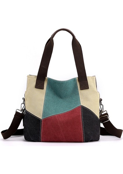 Kırmızı Basit Moda Kadın Çantası Renkli Kanvas Çanta Kadın Büyük Kapasiteli Vintage Renk Patchwork Bez Çanta Yeni Omuz Çanta (Yurt Dışından) fiyatları