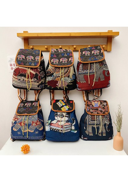 10 Yüksek Kalite Büyük Kapasiteli Kadın Kanvas Sırt Çantası Vintage Nakış Sırt Çantası (Yurt Dışından)