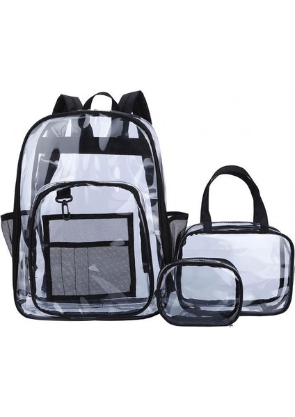 Siyah Set Hotsale Moda Temizle Ağır Sırt Çantaları Pvc Şeffaf Şeffaf Holografik Sırt Çantası 30L Erkekler ve Kadınlar Için Sırt Çantası (Yurt Dışından)