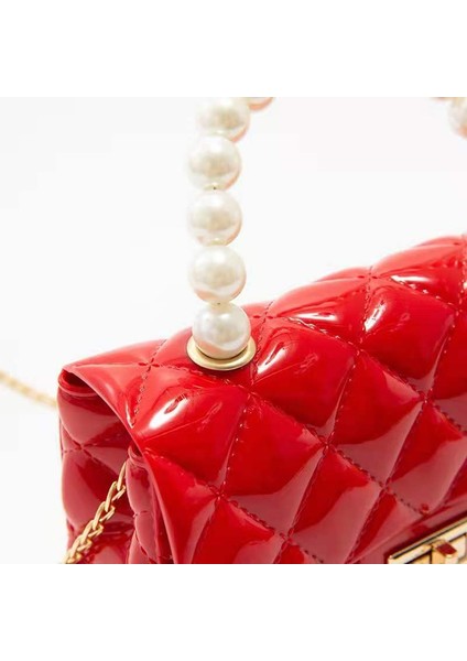 Gül Kırmızı Kadın Moda Inci Zincir El Mini Çapraz Küçük Çanta Bayanlar Bir Omuz Tote Bebek Jöle Çanta Çanta Crossbody Çanta (Yurt Dışından) modelleri